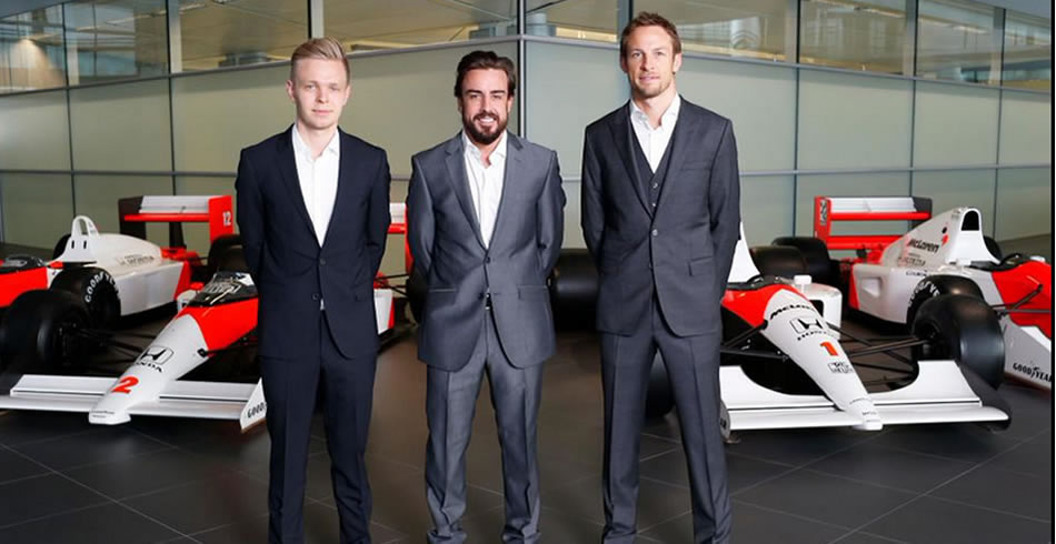 Kevin Magnussen, Fernando Alonso y Jenson Button