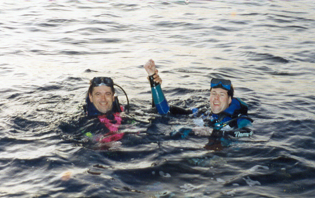 En el bautizo como submarinista de Colin McRae en Tenerife